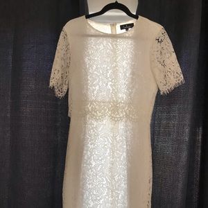 Lulus-Devotion White Lace Short Sleeve Midi Dress